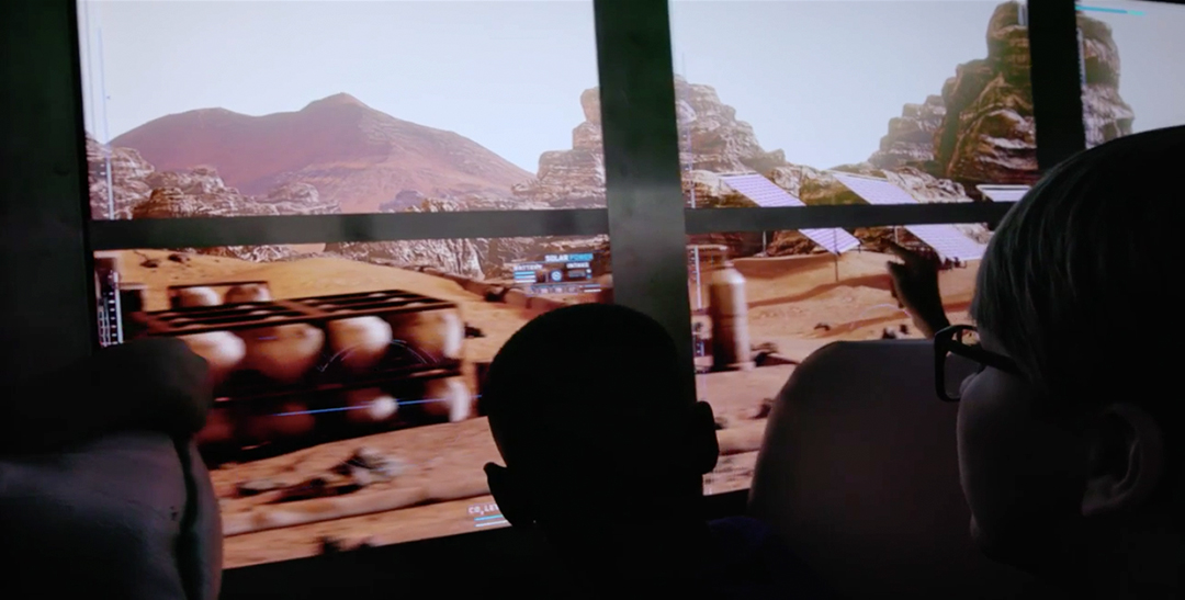 Field trip to mars group virtual reality children looking out the bus window